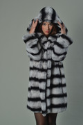 Rex Chinchilla Fur Coat Hooded Mid Hip Length hood on