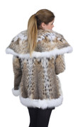 Bobcat Lynx Fur Coat Shoulder Collar with White Fox Fur Cuffs and Trim
