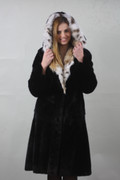 Black Mink fur coat  with Lynx Hood