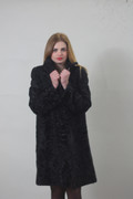  Black Swakara Lamb Fur Coat 3/4 length
