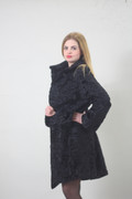  Black Swakara Lamb Fur Coat 3/4 length