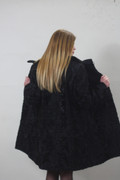  Black Swakara Lamb Fur Coat 3/4 length