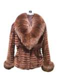 Sheared Beaver Fur Brown Jacket  Fox Collar & Cuffs Sheared Beaver Fur Brown Jacket  Fox Collar & Cuffs