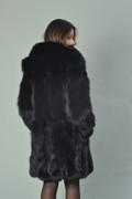 Luscious Black Fox Fur Coat Knee Length rear view
