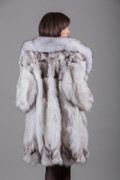 Blue  Fox Fur Coat Knee Length rear view Blue  Fox Fur Coat Knee Length rear view