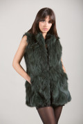 Green Fox Fur Vest hip length low cut collar and drawstrings Green Fox Fur Vest hip length low cut collar and drawstrings