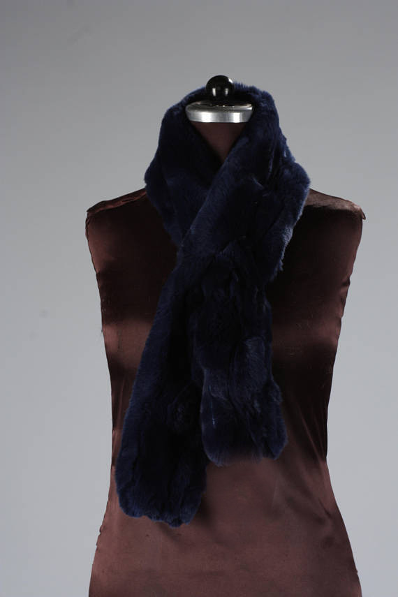 Navy Blue Rex Rabbit Fur Scarf | SKANDINAVIK FUR