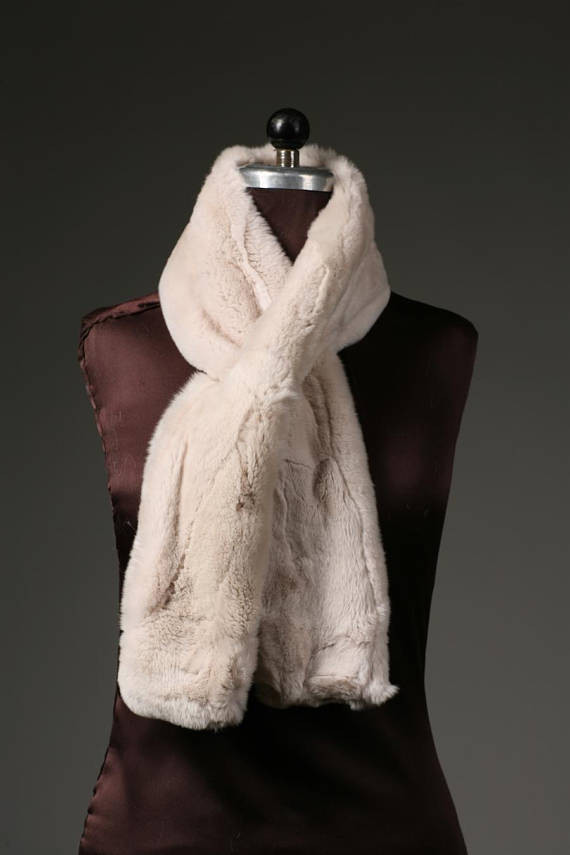 Cream Rex Rabbit Fur Scarf | SKANDINAVIK FUR
