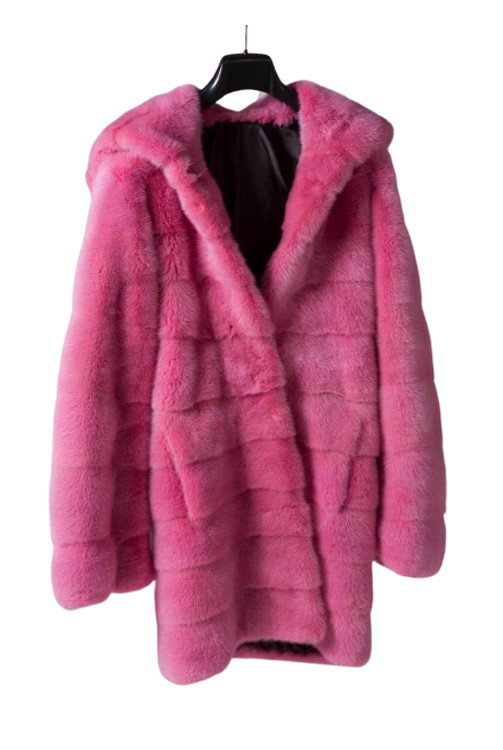 Pink Mink Fur Coat Hooded | SKANDINAVIK FUR