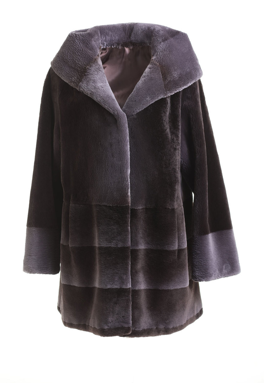 Navy Sheared Hooded Beaver Fur Coat | SKANDINAVIK FUR