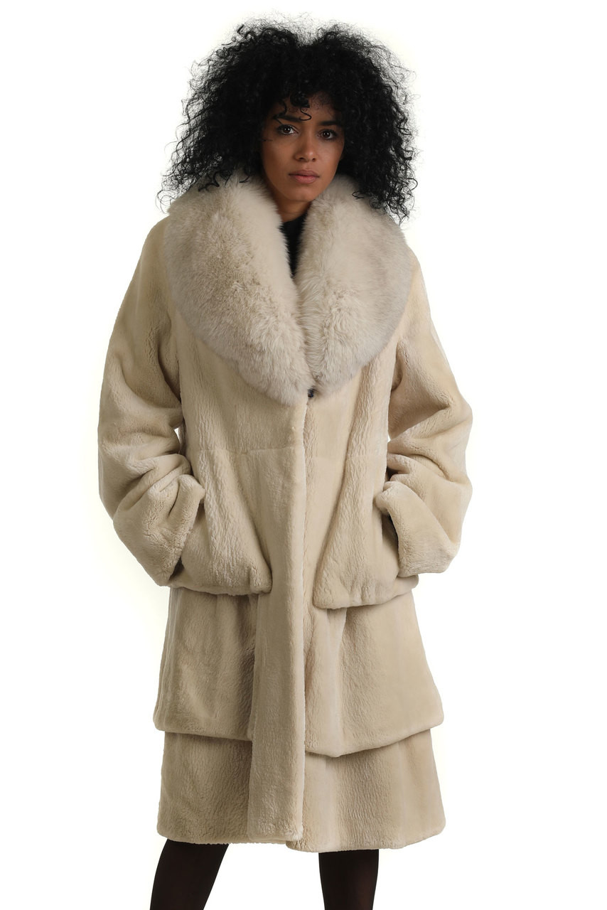 Pearl Sheared Beaver Fur Stroller with Fox Shawl Collar Victoria