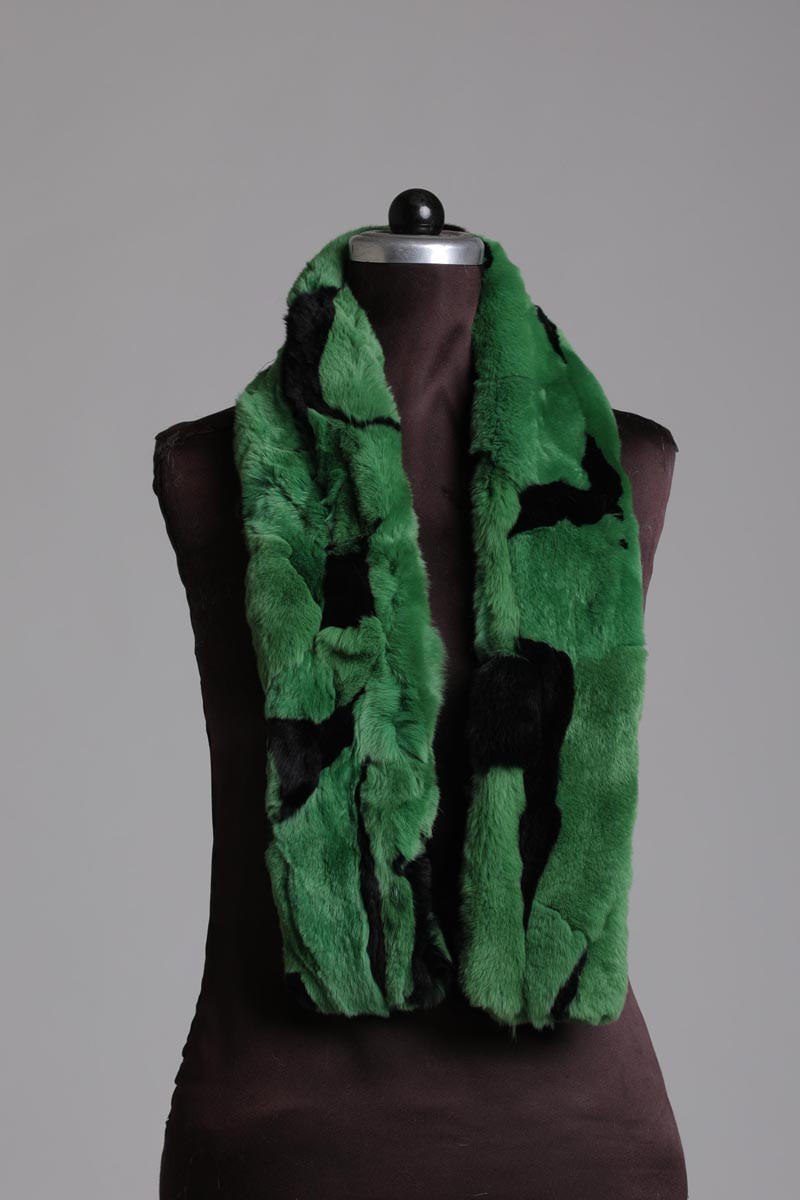 Green Black Rex Fur Scarf | SKANDINAVIK FUR