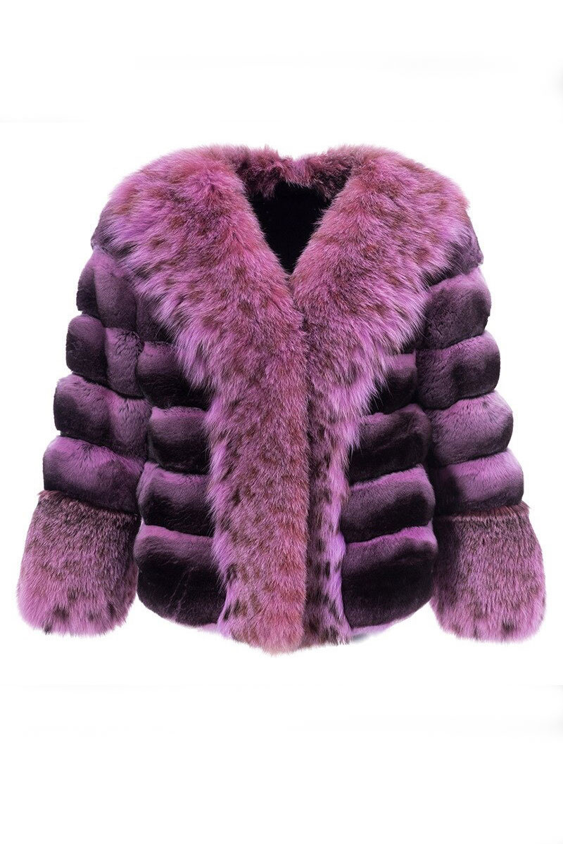 Fuchsia Chinchilla Fur Coat With Lynx Collar Cuffs SKANDINAVIK FUR