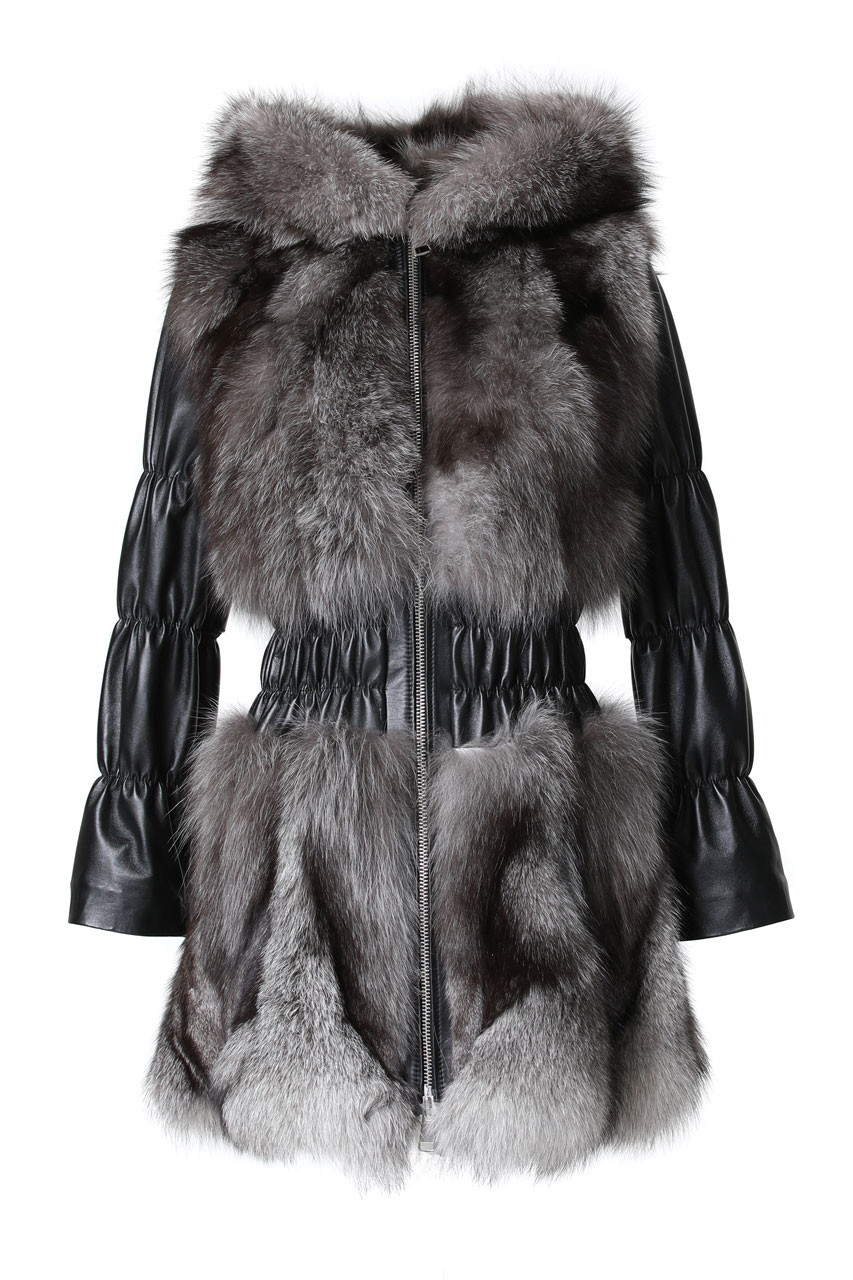 Blue Frost Fox Fur Jacket Hooded Leather Sleeves | SKANDINAVIK FUR