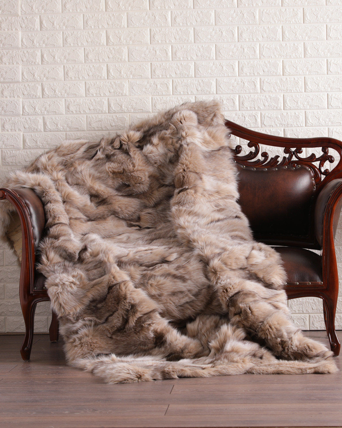 Beige Brown Fox Fur Fur Blanket Throw Cover | SKANDINAVIK FUR