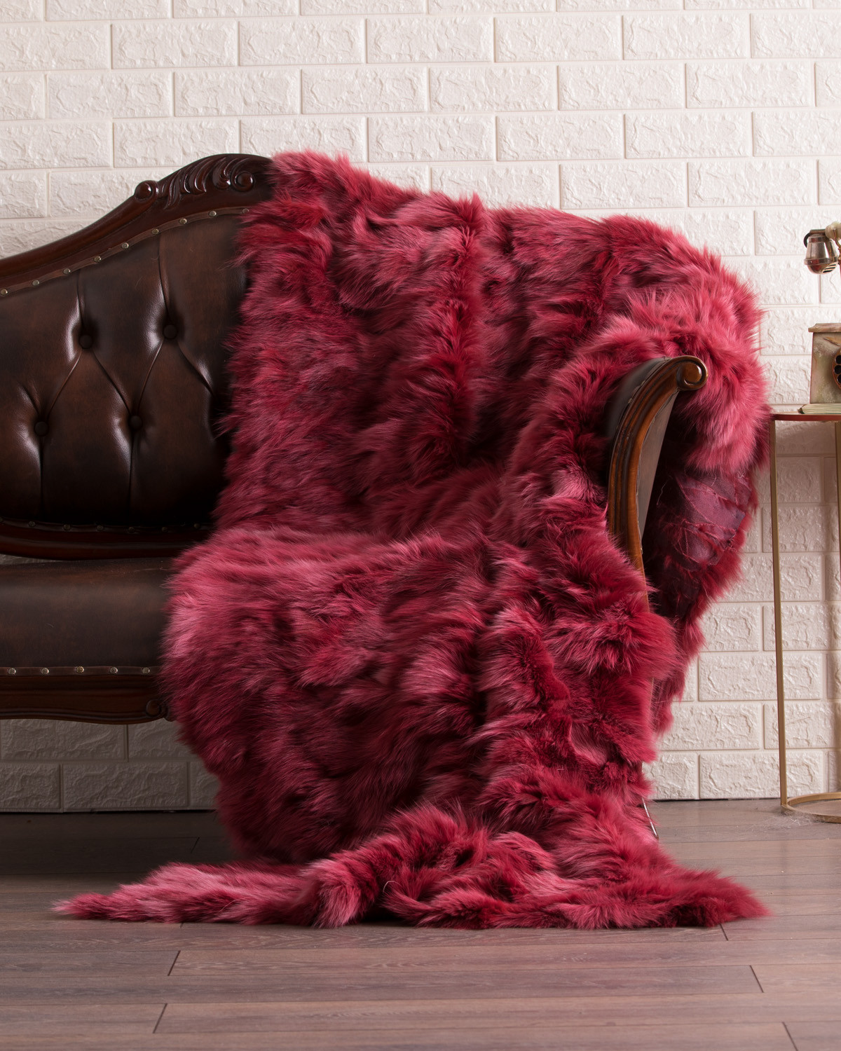 Burgundy Fox Fur Fur Blanket Throw Cover SKANDINAVIK FUR
