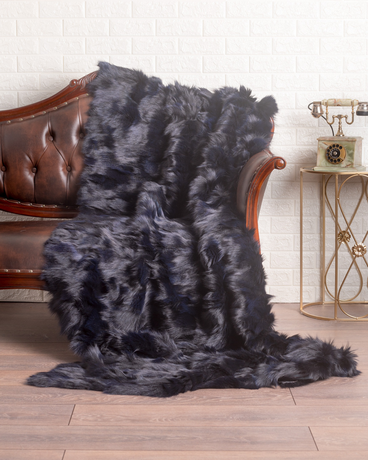 Dark Blue Fox Fur Fur Blanket Throw Cover| SKANDINAVIK FUR