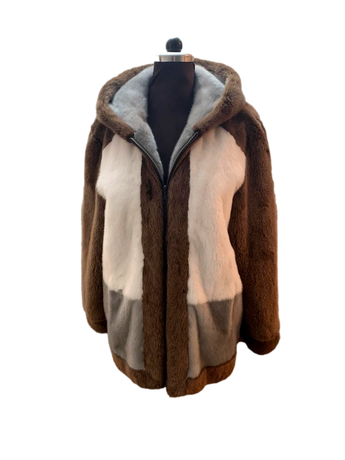 Men's Multicolor Hooded Mink Fur Coat| SKANDINAVIK FUR