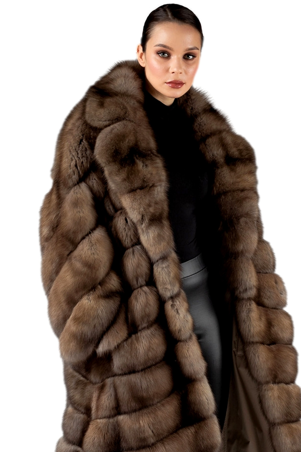 Full length russian sable fur coat Diagoanl skins | SKANDINAVIK FUR