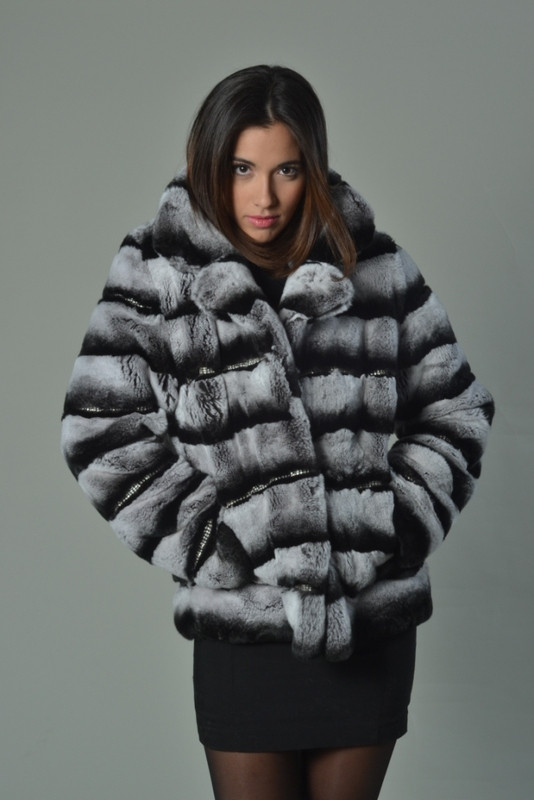 Chinchila Colored Rex Rabbit Luxury Fur Coat | SKANDINAVIK FUR