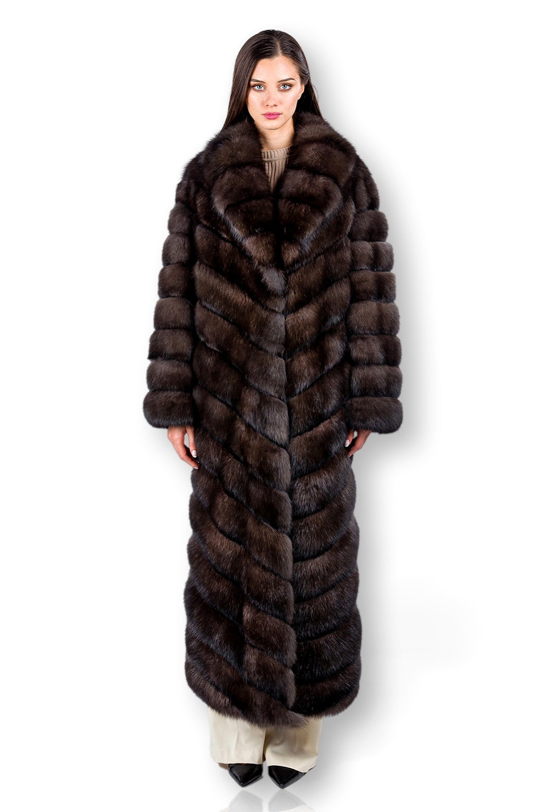 Long Sable Fur Coat Ragnell Shawl Collar Diagonal Pattern ( (1