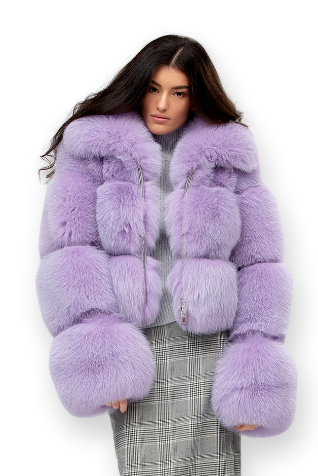 美品 y2k DUVETICA ダウンジャケット　リアルファー着脱可　L 紫 Lila Fox Fur Bomber Over Shoulder Collar | SKANDINAVIK FUR