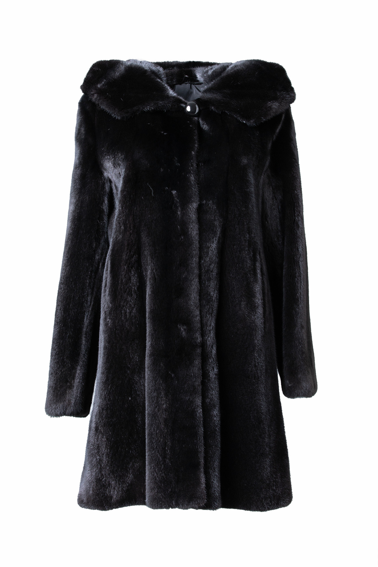 BLACK HOODED MINK FUR COAT SAGA LONG | SKANDINAVIK FUR
