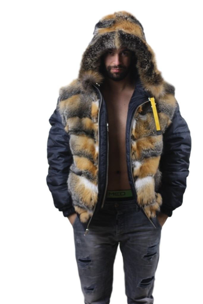 Blue Hooded Fox Fur Lined Men's Parka SKANDINAVIK FUR