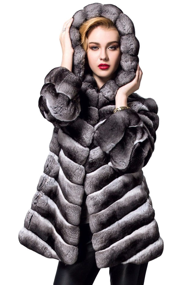 Chinchilla fur coat Hooded | SKANDINAVIK FUR