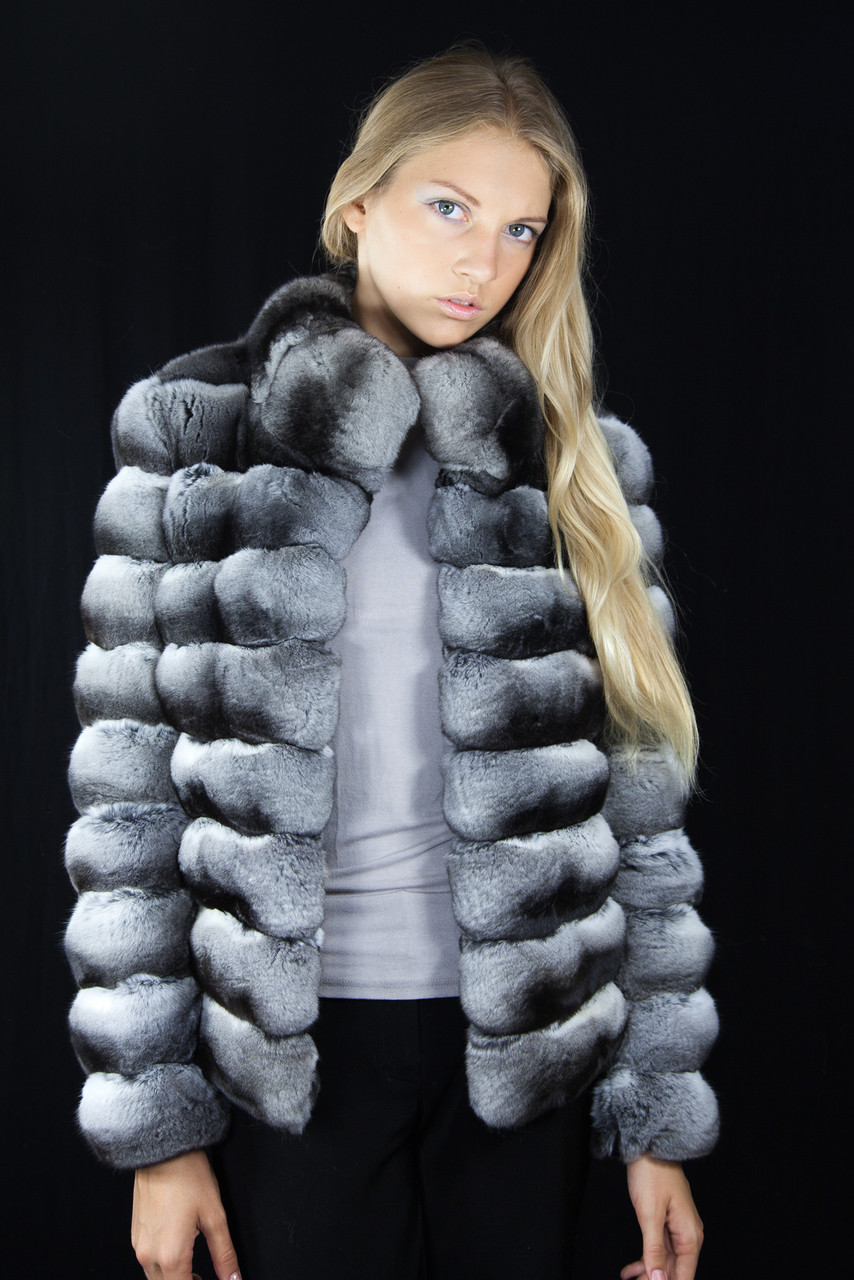 Chinchilla Fur Jacket Stand up Collar | SKANDINAVIK FUR