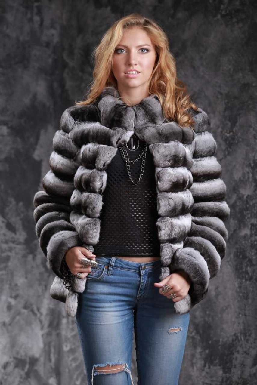 Chinchilla Fur Jacket V-neck Collar | SKANDINAVIK FUR