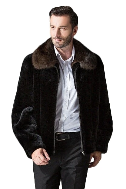Mens MInk Fur Coat Black with Mahogany Collar SKANDINAVIK FUR — free download