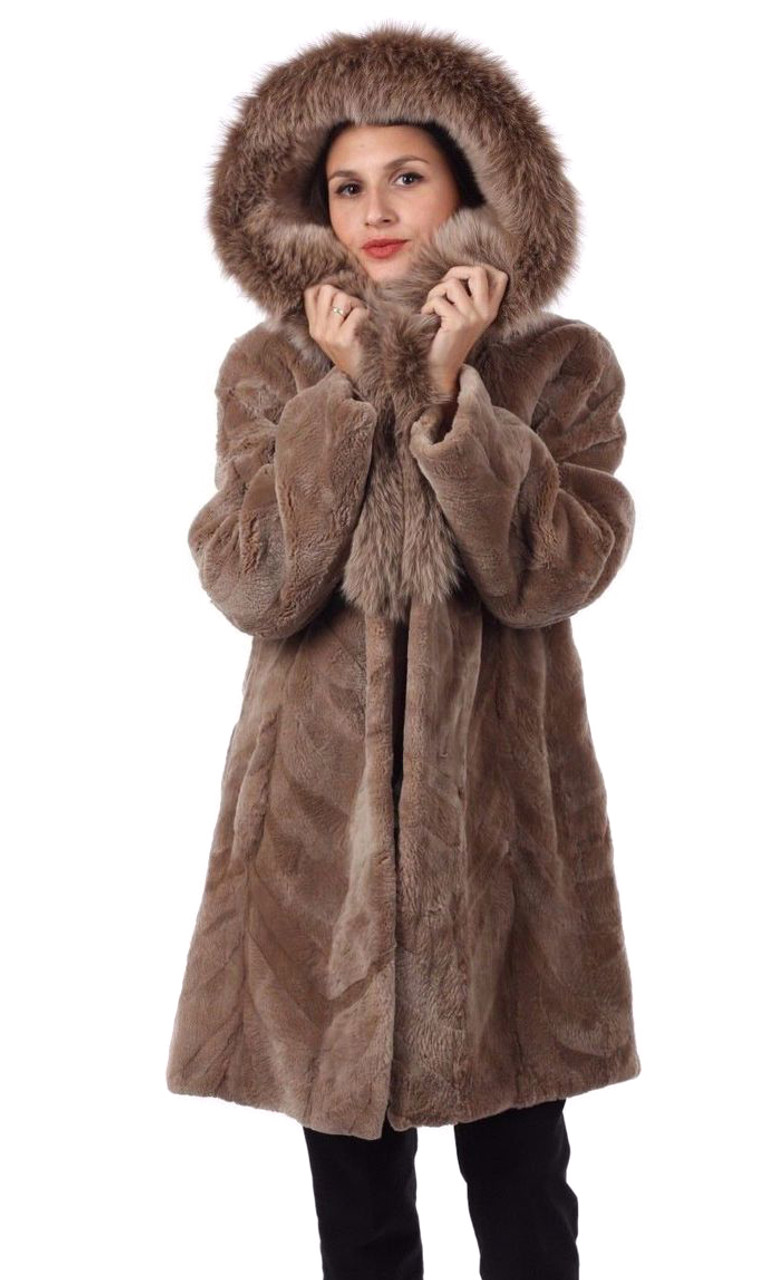 Bruna  Brown Fox Plush Fur Coat 