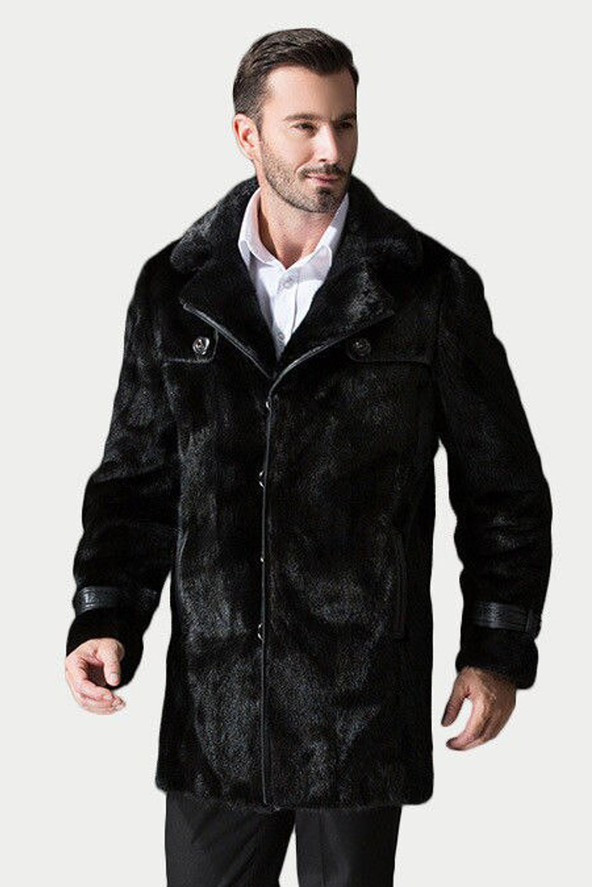 Black Mink Fur Coat Leather Details | SKANDINAVIK FUR