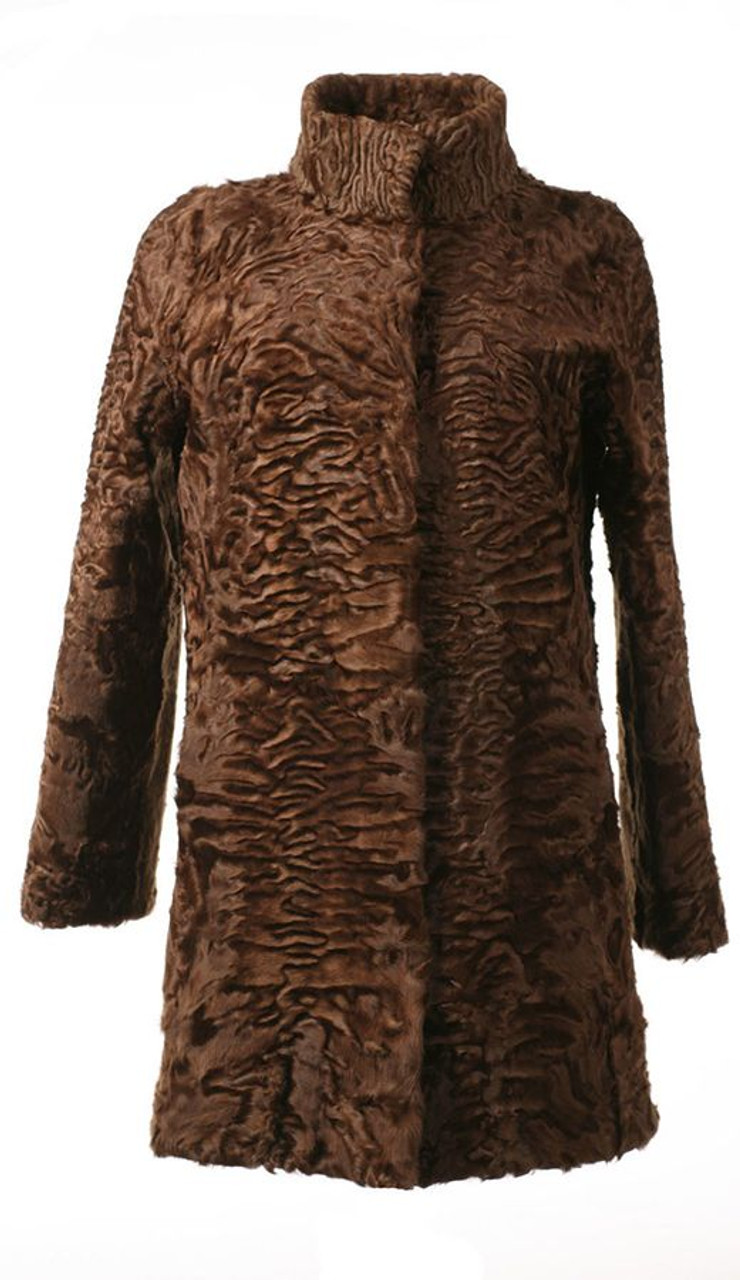 Brown Astrakhan Lamb Fur Coat | SKANDINAVIK FUR