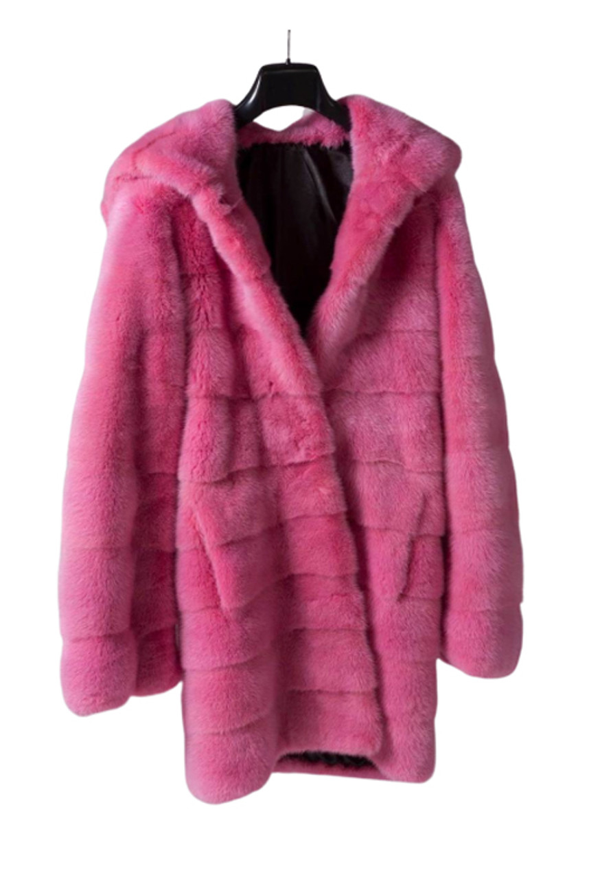 Free Ship Fluffy Mink Pink Faux Fur Coat – SOUISEE