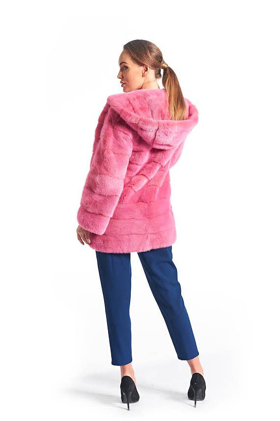 Pink Mink Fur Coat Hooded SKANDINAVIK FUR