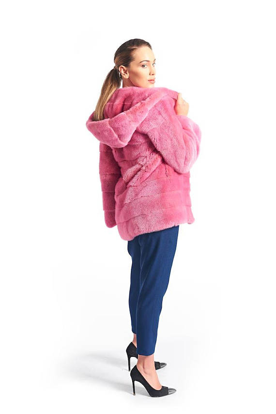 Pink Mink Fur Coat Hooded SKANDINAVIK FUR