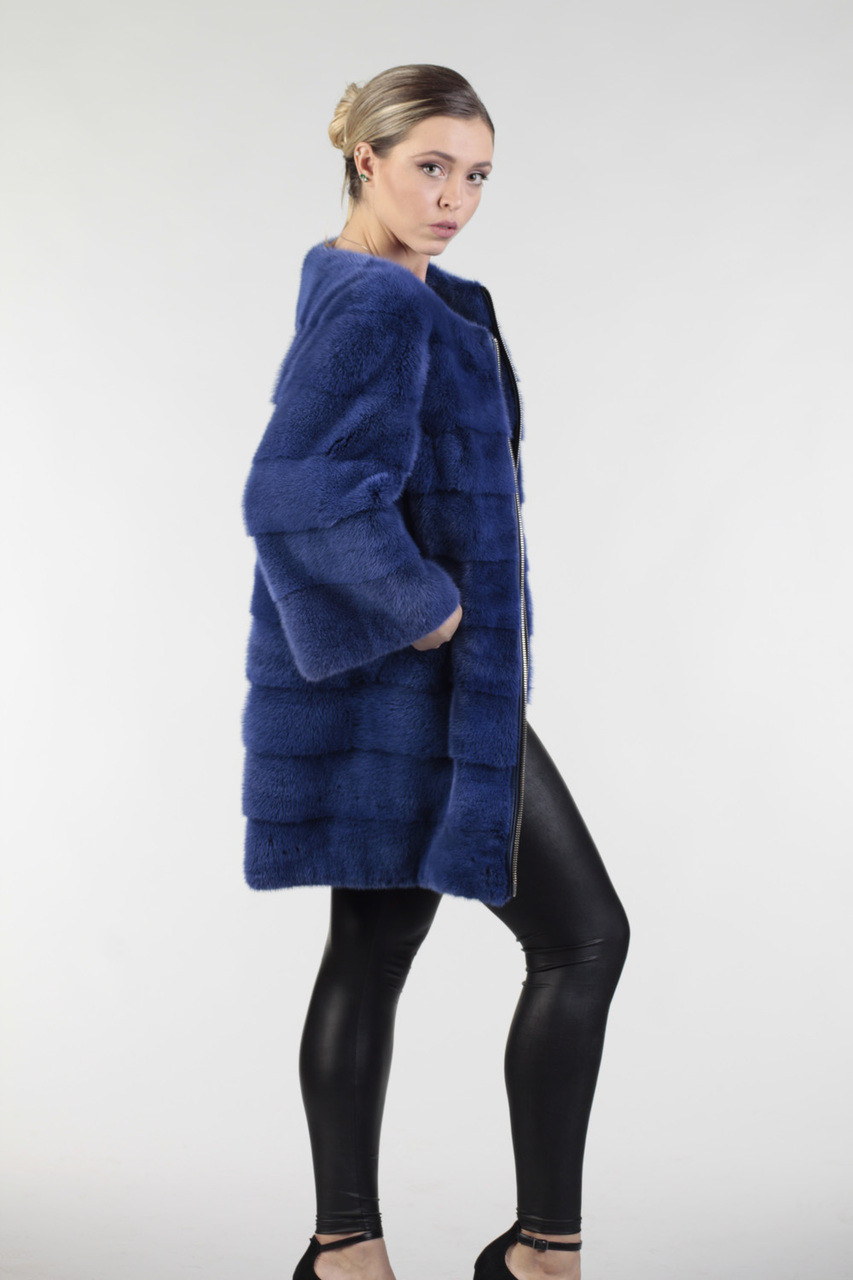Electric Blue Mink Fur Coat Zipper | SKANDINAVIK FUR