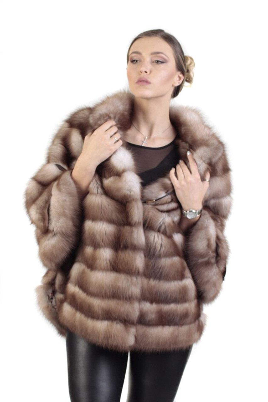 【極美品】PELLICULE front gather furcoat Black Sectioned Mink Jacket with Fox Collar & Trim