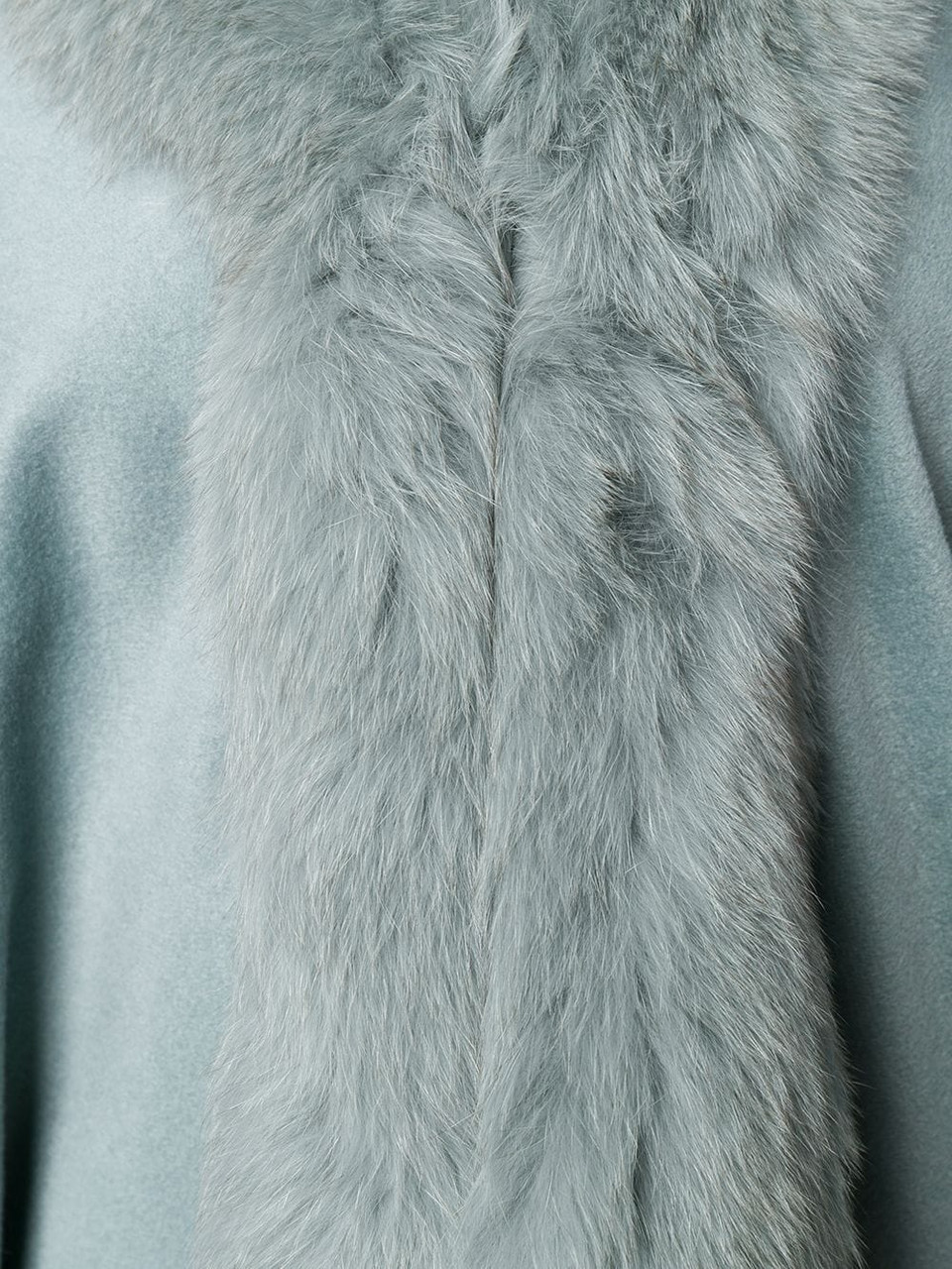 Light Blue Cashmere Cape With Fox Fur Trim| SKANDINAVIK FUR