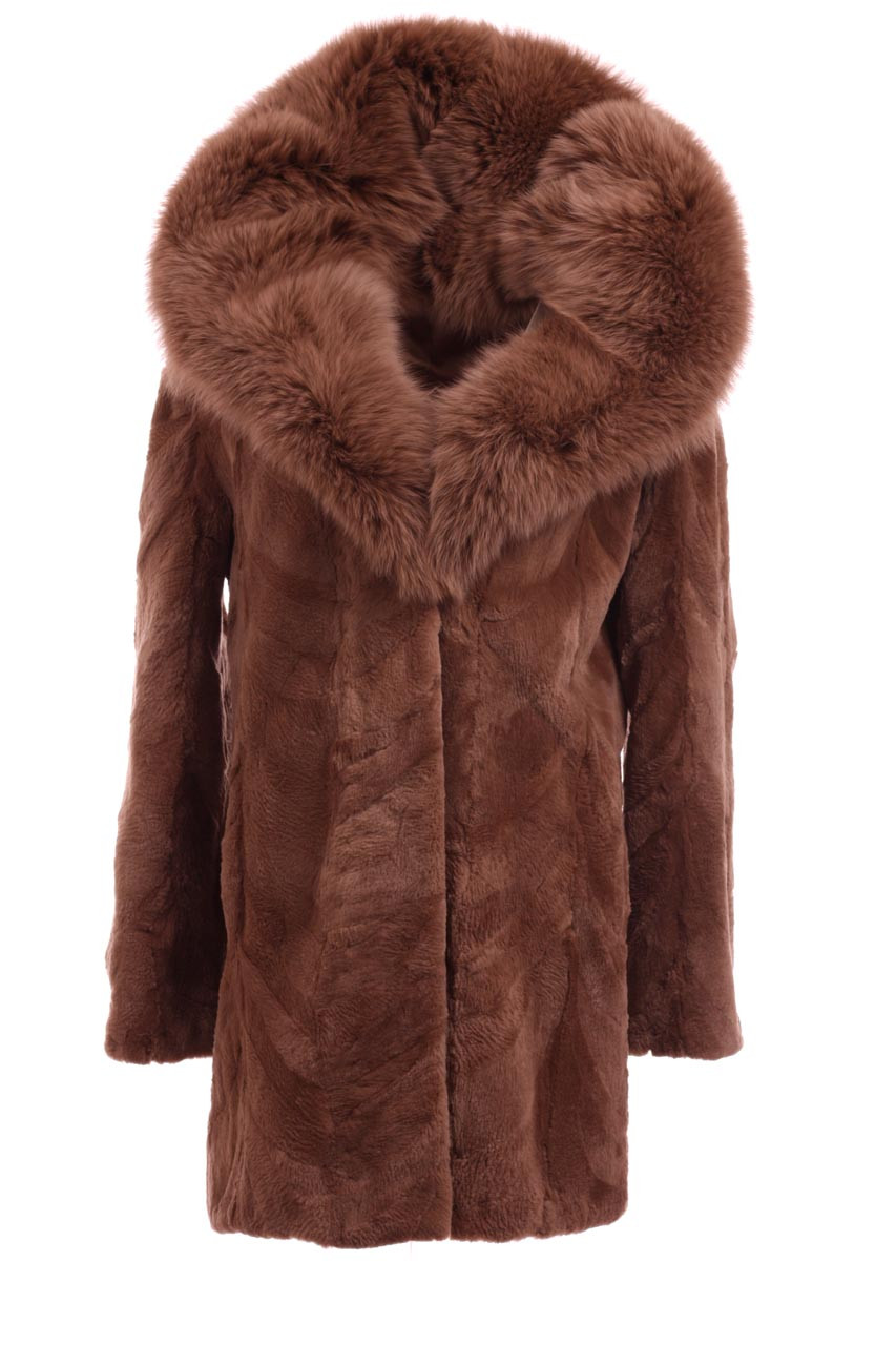 brown fur coat with hood