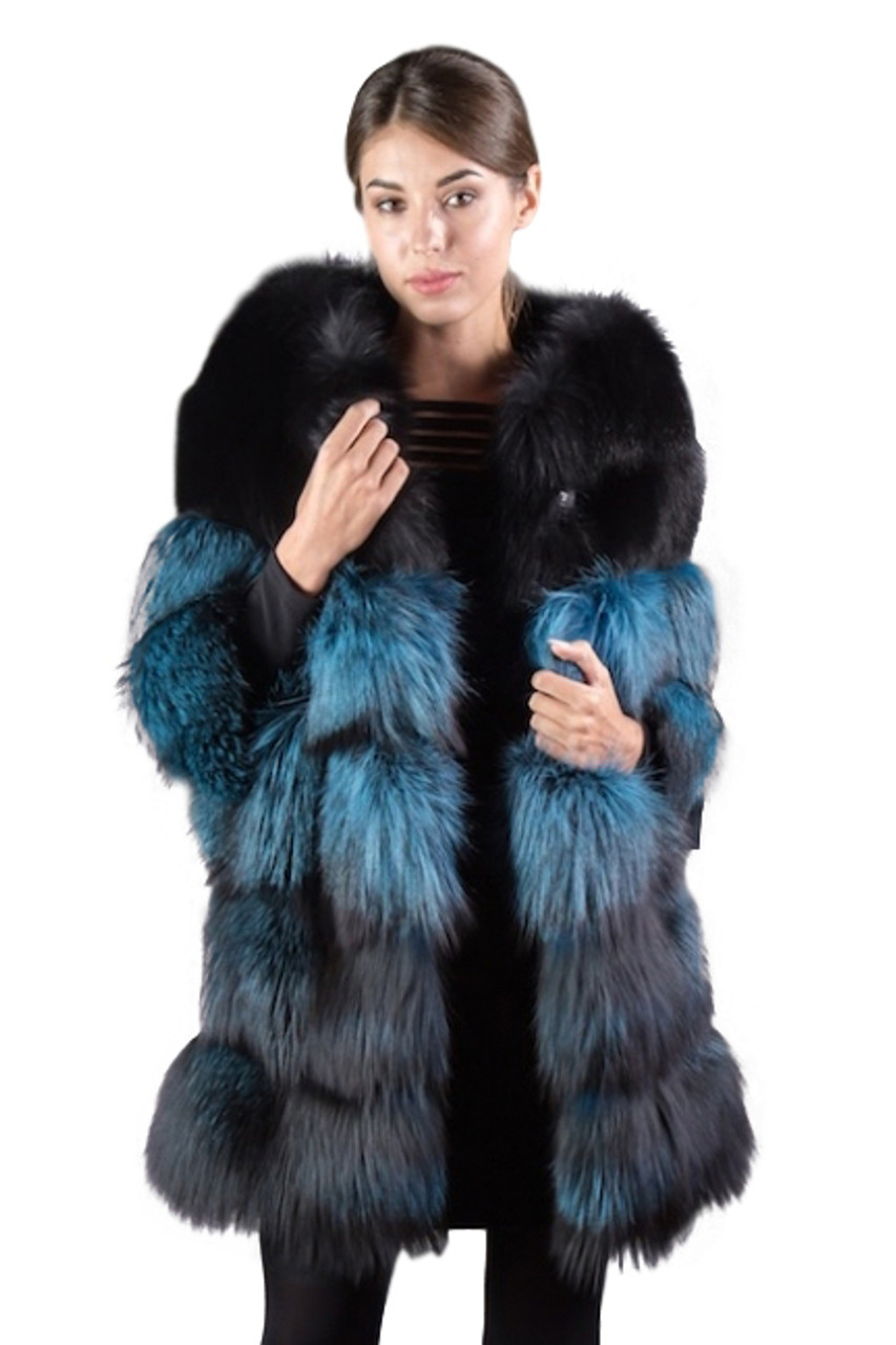 Blue Black Saga Fox Fur Coat 4/5 Sleeves | SKANDINAVIK FUR