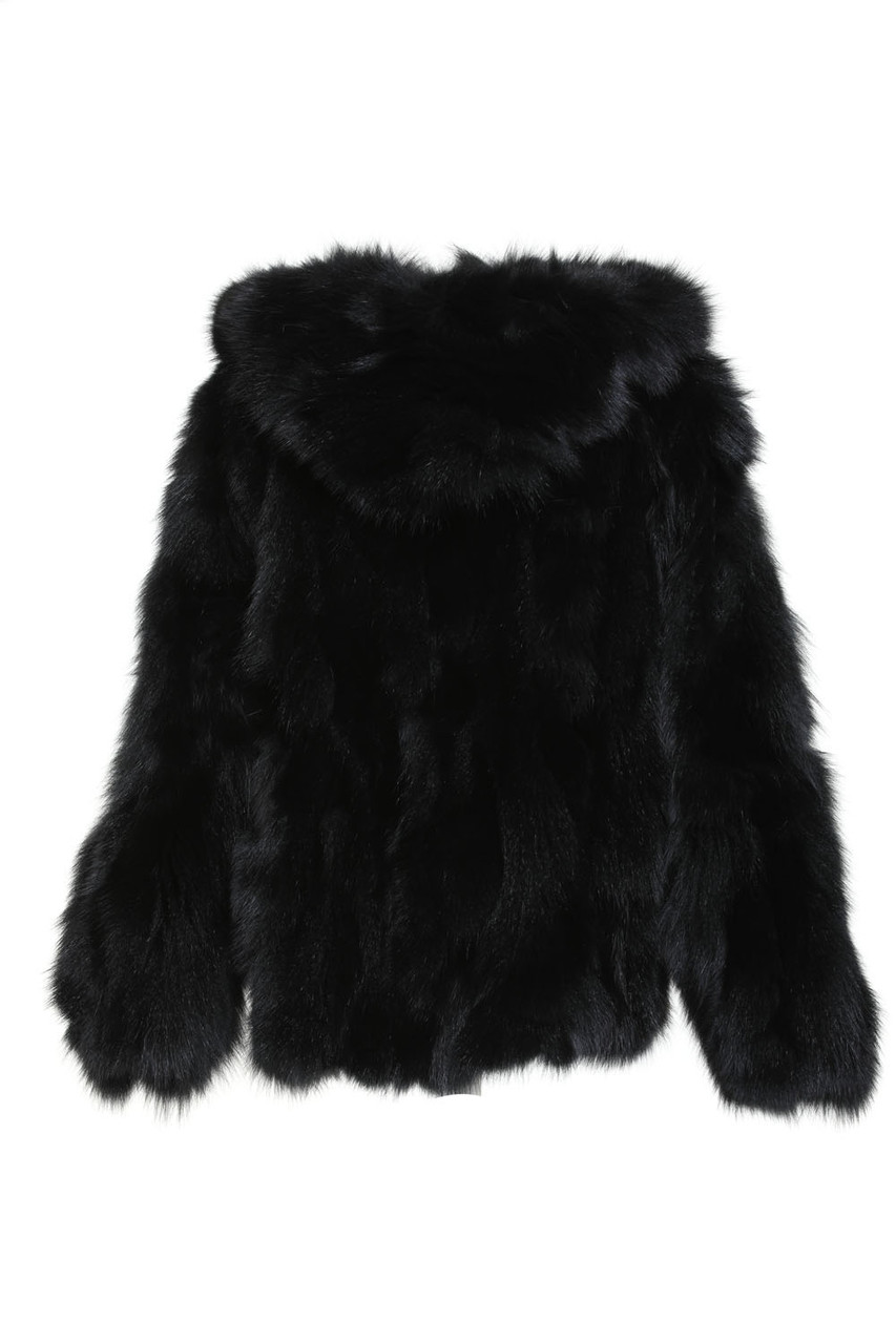 Hooded Black Fox Fur Jacket For Men | SKANDINAVIK FUR