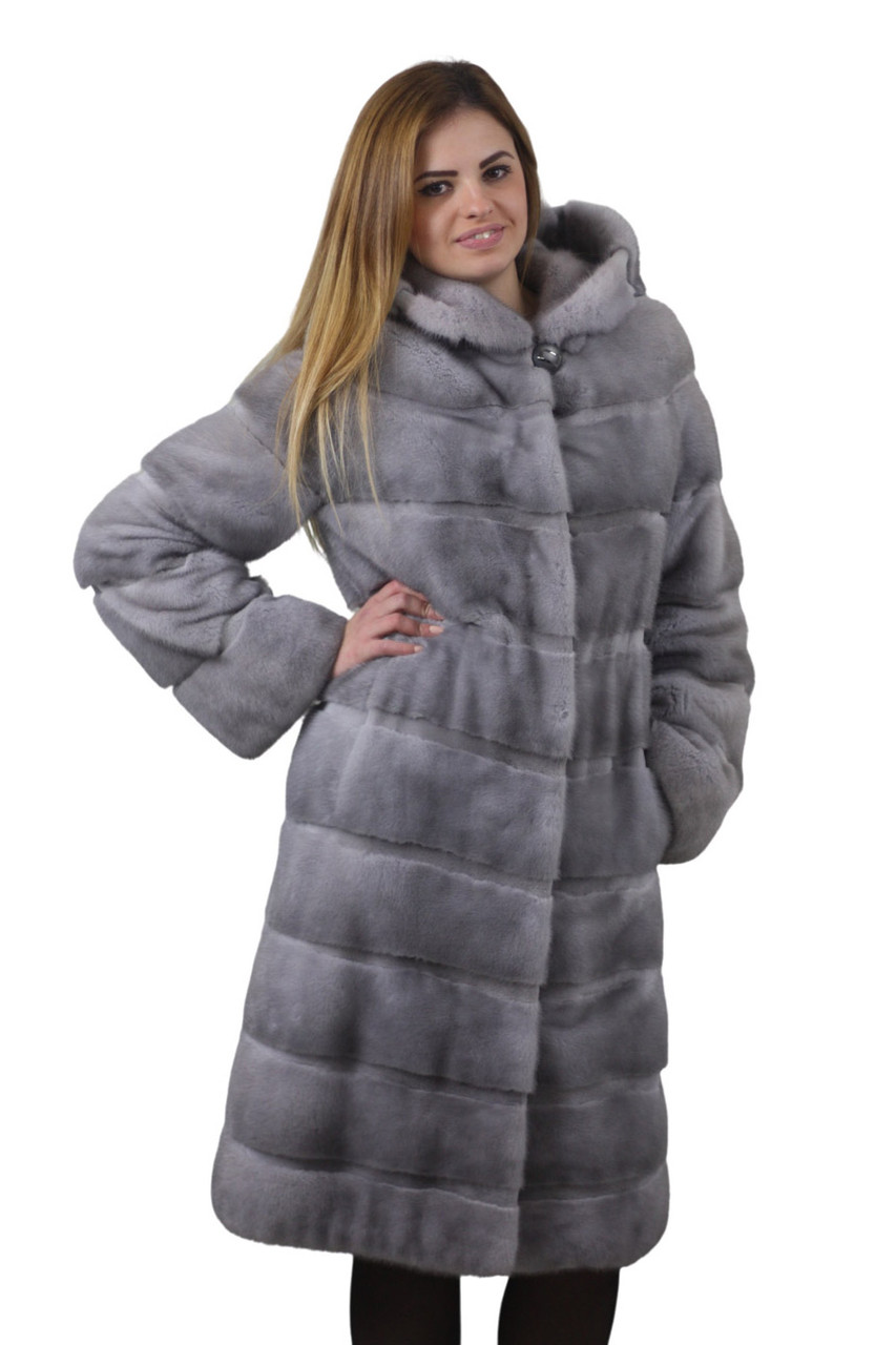 Sapphire Mink Fur Coat SAGA Hooded | SKANDINAVIK FUR