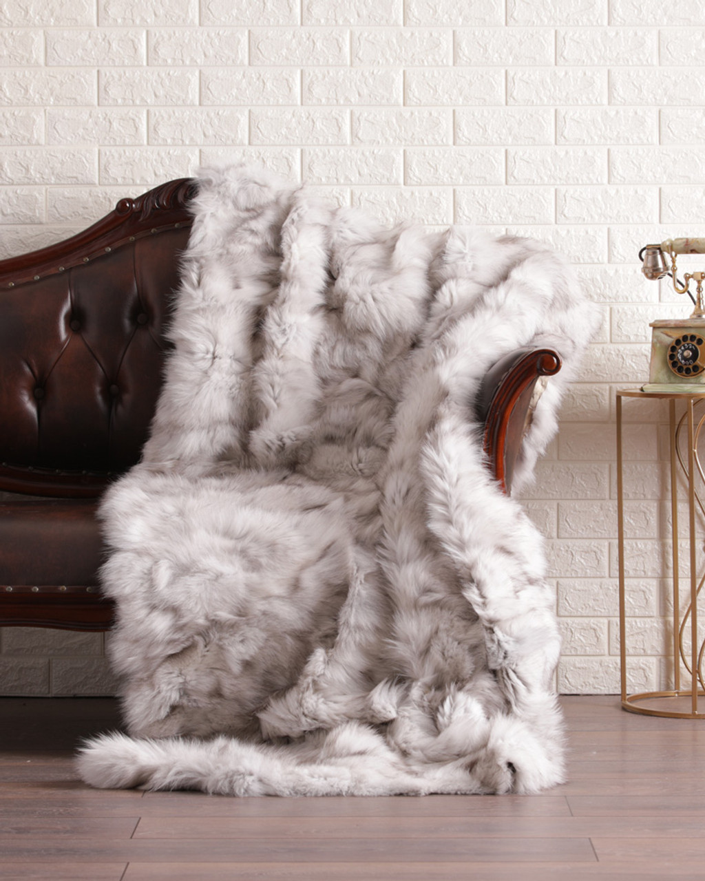 Full Pelt White Fox Fur Blanket