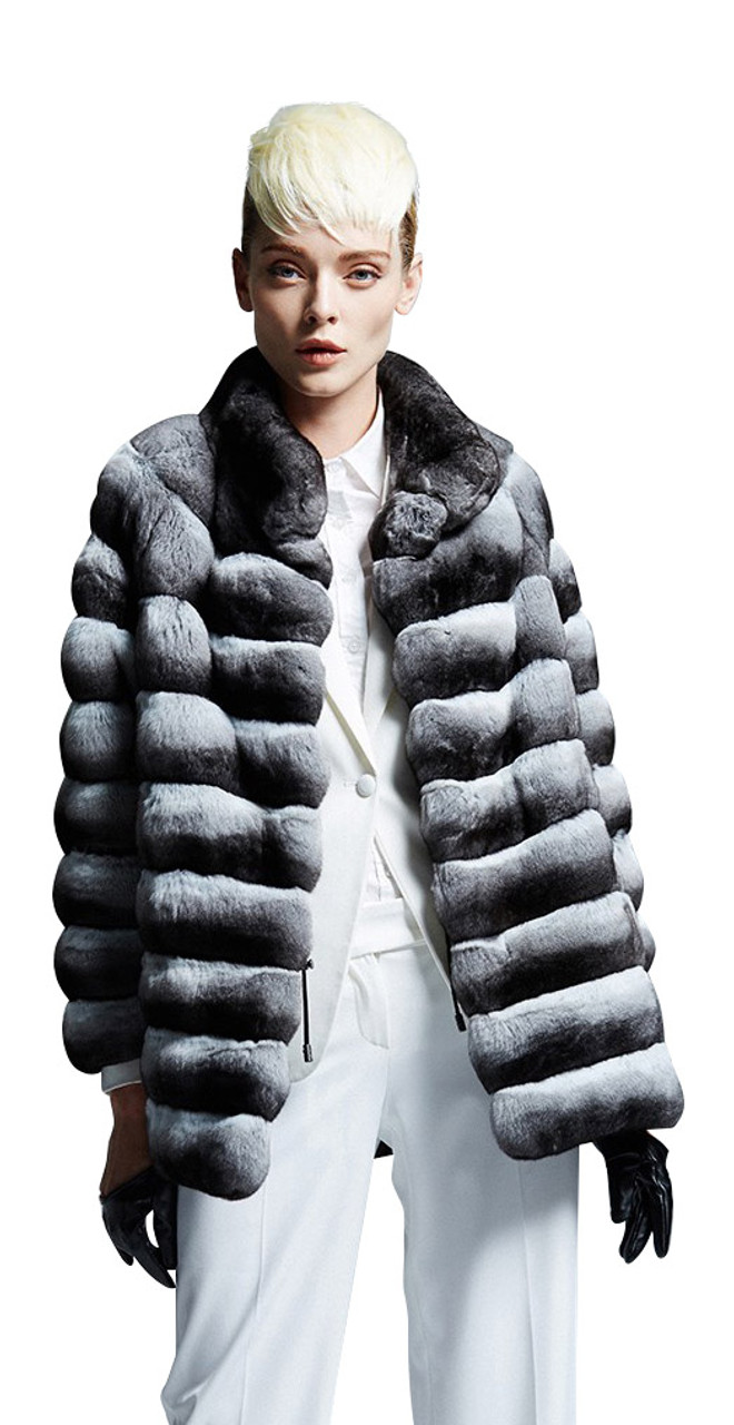 Chinchilla fur coat Hooded