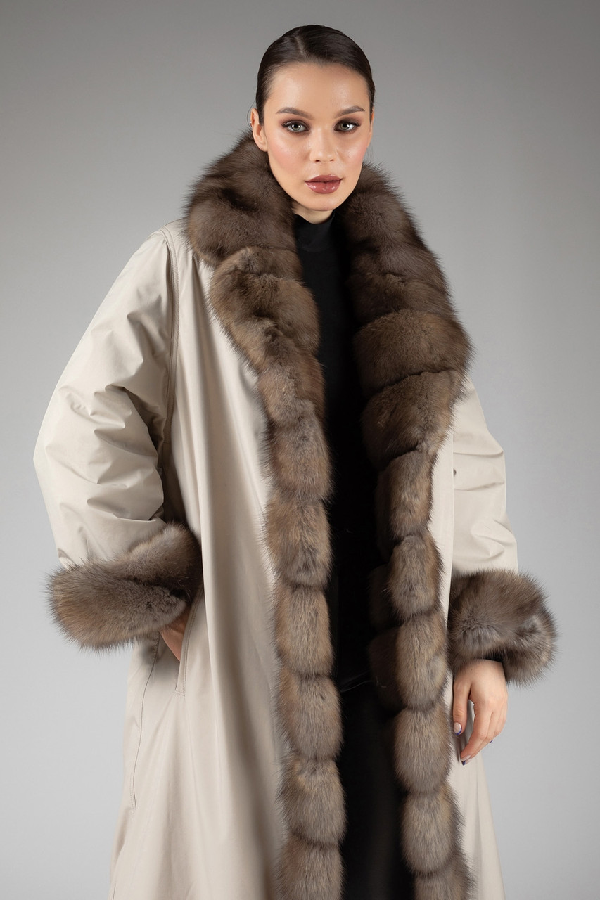 Reversible sable cashmere wool fur coat long | SKANDINAVIK FUR