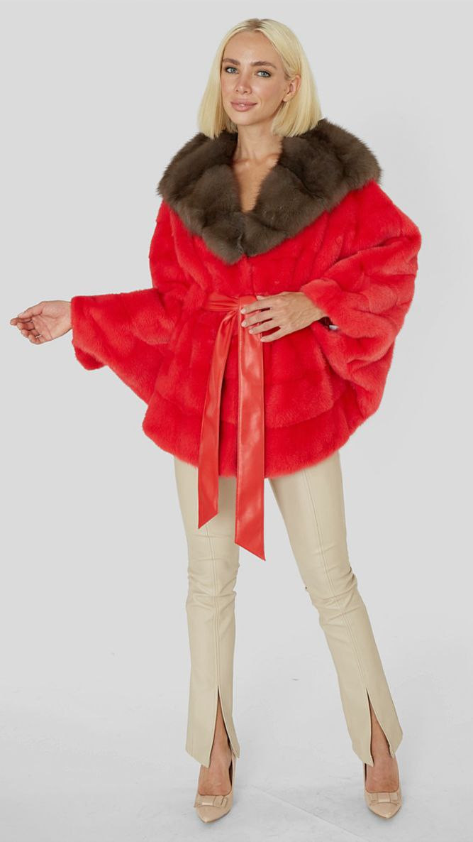 Red Mink Sable Cobra Hooded Fur Cape | SKANDINAVIK FUR