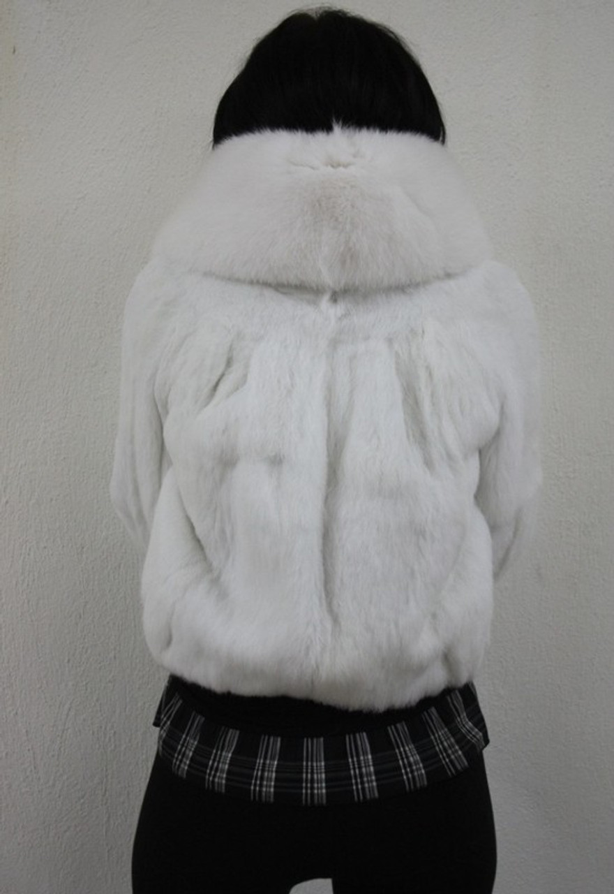 Gray Rex Rabbit Fur Hooded Scarf with Black Cashmere Lining